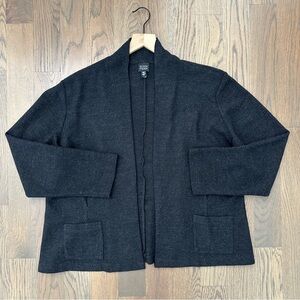 Eileen Fisher Boiled Wool Shawl Collar Open Cardigan in Charcoal Grey XL